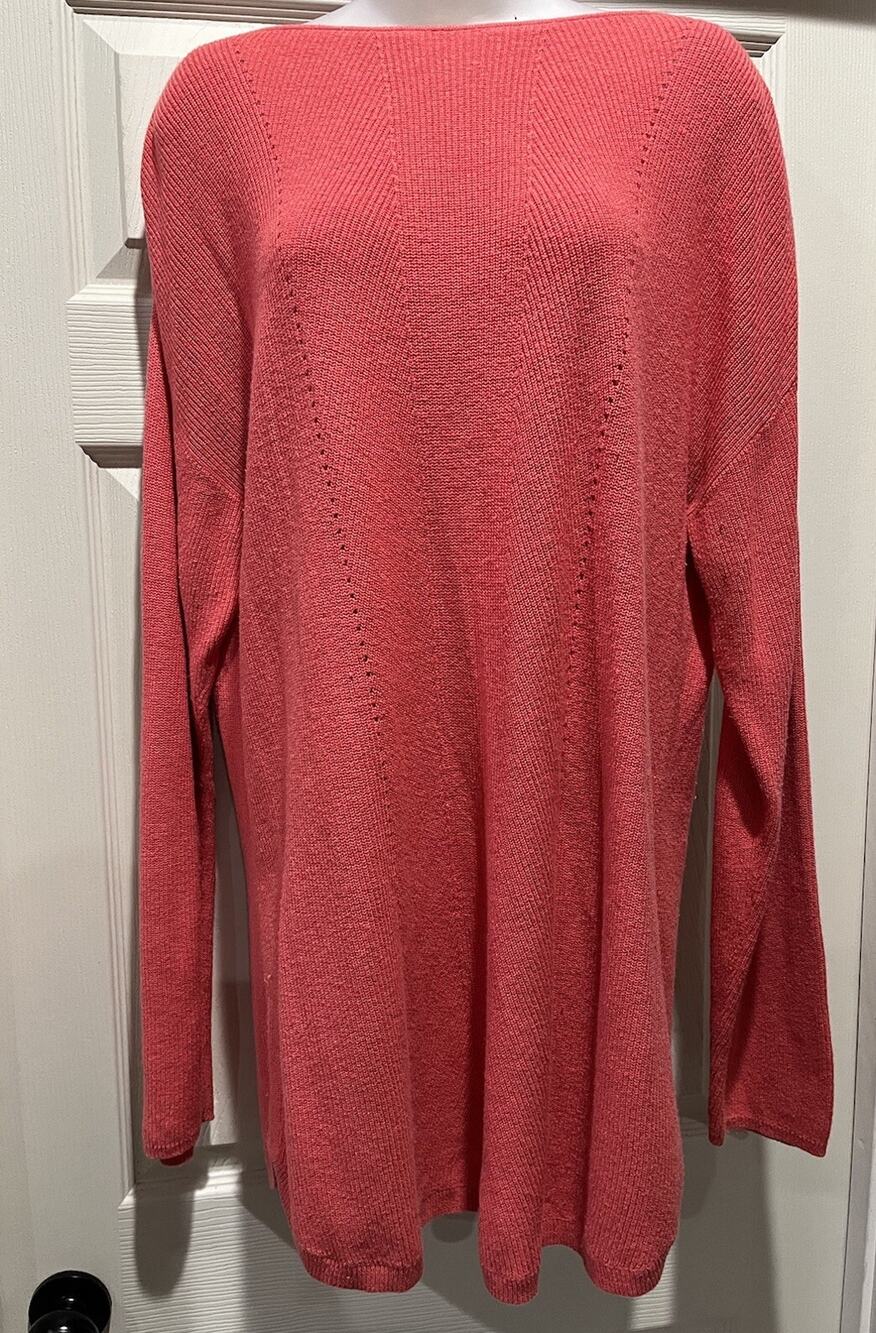 Talbots Tunic Sweater Women’s Size Large Semi Sheer Coral Pink Open knit